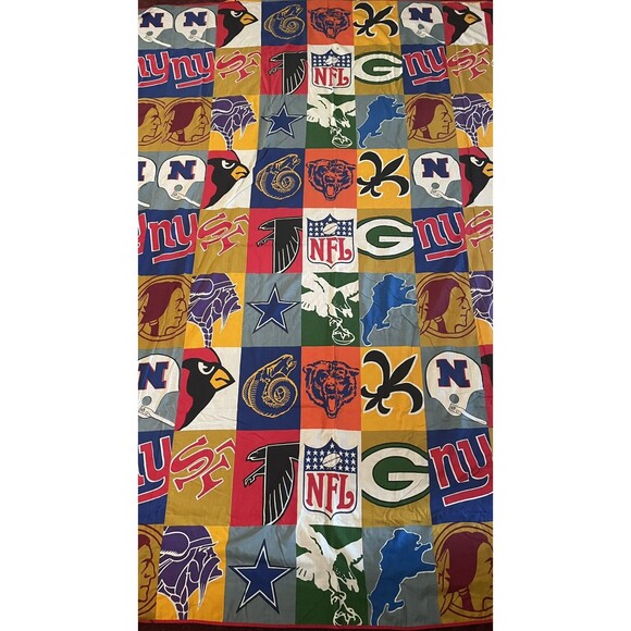 VTG 1970s NFL Football Team Logos NFC Conference Bedspread Curtain Panels Fabric - Picture 1 of 15